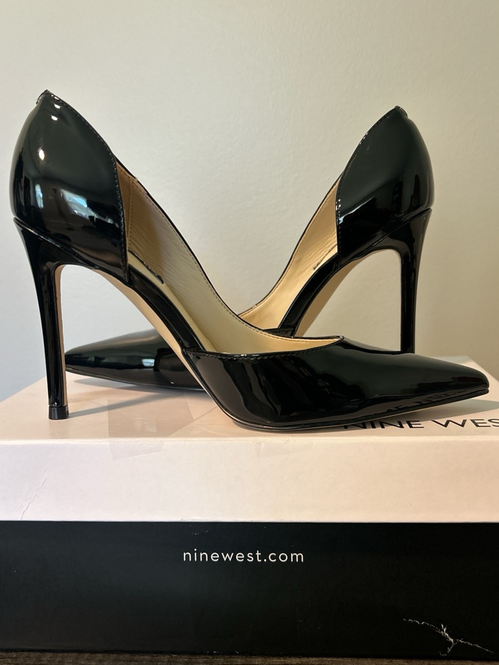 Nine West Black Patent Pointed D'Orsay Stiletto Heels, New